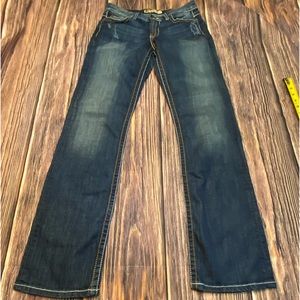 BKE Tenley Jeans 27 x 33 1/2. Distressed and frayed under front pockets & back.